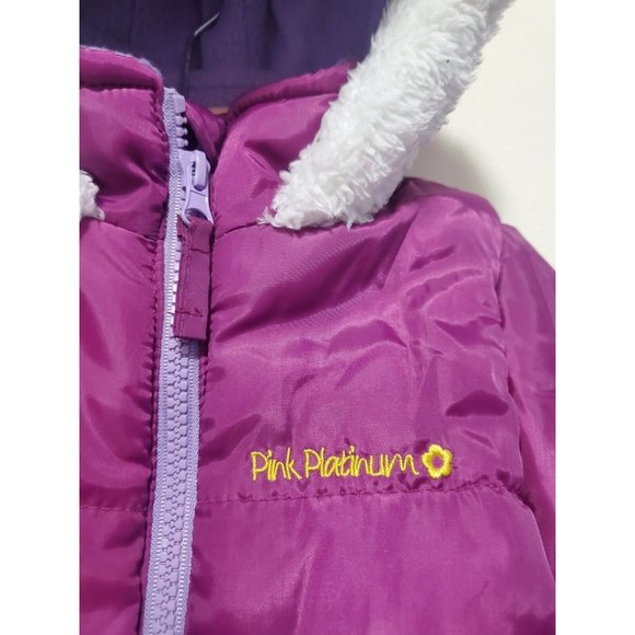 Pink Platinum Baby Girls One Piece Warm Winter Puffer Snowsuit Pram Bunting 12 M - Picture 8 of 16